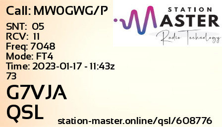QSL Card for G7VJA QSO with MW0GWG/P