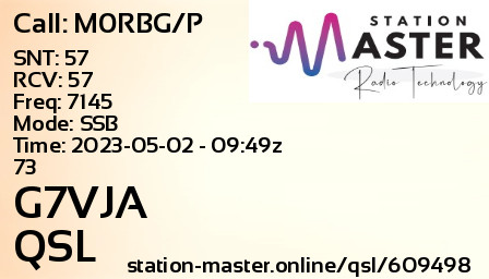 QSL Card for G7VJA QSO with M0RBG/P