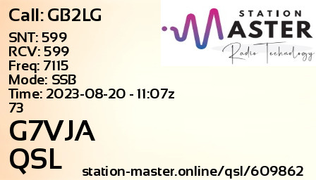 QSL Card for G7VJA QSO with GB2LG