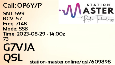 QSL Card for G7VJA QSO with OP6Y/P