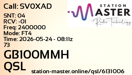 QSL Card for GB100MMH QSO with SV0XAD