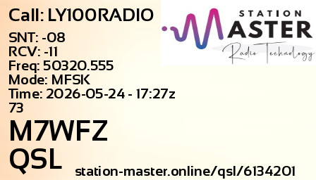 QSL Card for M7WFZ QSO with LY100RADIO