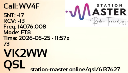 QSL Card for VK2WW QSO with WV4F