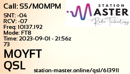 QSL Card for M0YFT QSO with S5/M0MPM