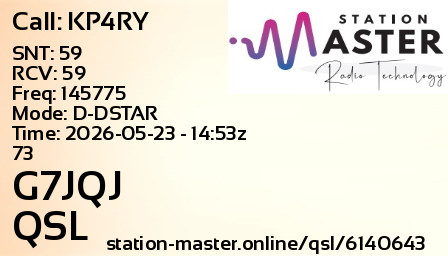 QSL Card for G7JQJ QSO with KP4RY