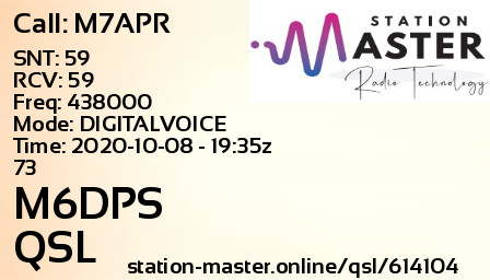 QSL Card for M6DPS QSO with M7APR