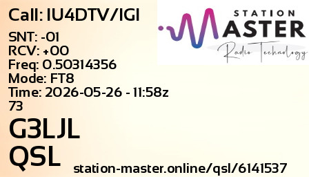 QSL Card for G3LJL QSO with IU4DTV/IGI