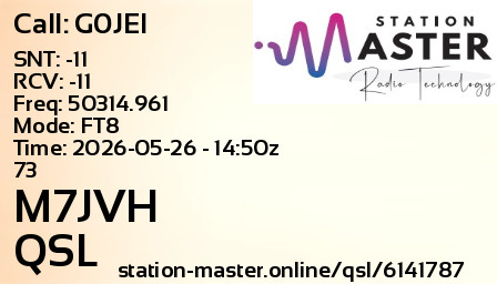 QSL Card for M7JVH QSO with G0JEI