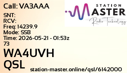 QSL Card for WA4UVH QSO with VA3AAA