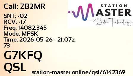 QSL Card for G7KFQ QSO with ZB2MR