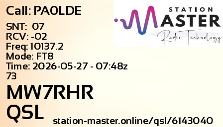 QSL Card for MW7RHR QSO with PA0LDE