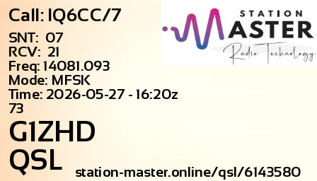 QSL Card for G1ZHD QSO with IQ6CC/7