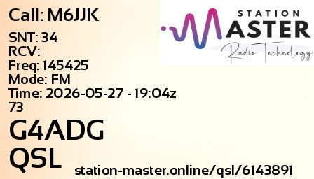 QSL Card for G4ADG QSO with M6JJK
