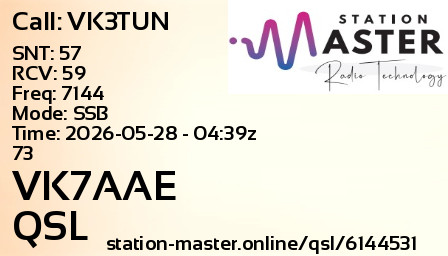 QSL Card for VK7AAE QSO with VK3TUN