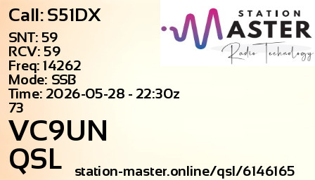 QSL Card for VC9UN QSO with S51DX
