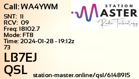 QSL Card for LB7EJ QSO with WA4YWM