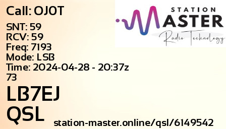QSL Card for LB7EJ QSO with OJ0T