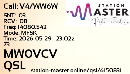 QSL Card for MW0VCV QSO with V4/WW6W