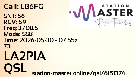 QSL Card for LA2PIA QSO with LB6FG