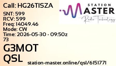 QSL Card for G3MOT QSO with HG26TISZA