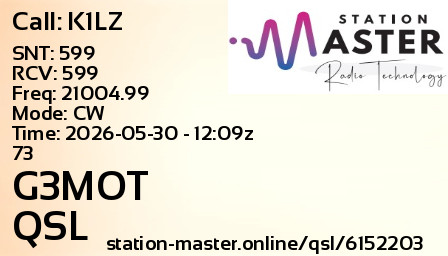 QSL Card for G3MOT QSO with K1LZ