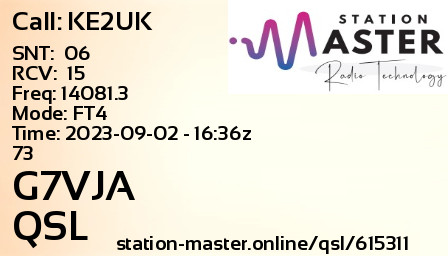 QSL Card for G7VJA QSO with KE2UK