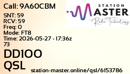 QSL Card for DD1OO QSO with 9A60CBM