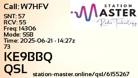 QSL Card for KE9BBQ QSO with W7HFV