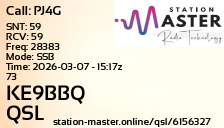QSL Card for KE9BBQ QSO with PJ4G