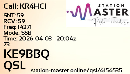 QSL Card for KE9BBQ QSO with KR4HCI