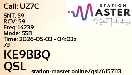QSL Card for KE9BBQ QSO with UZ7C