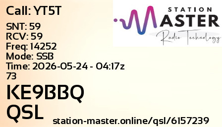 QSL Card for KE9BBQ QSO with YT5T