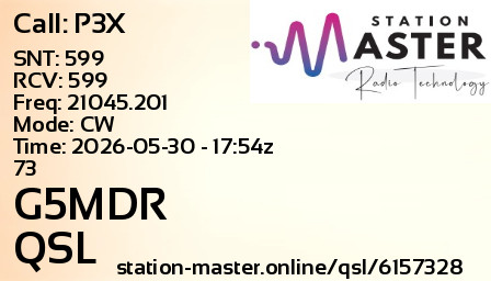QSL Card for G5MDR QSO with P3X