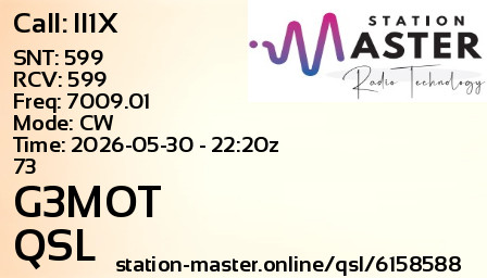 QSL Card for G3MOT QSO with II1X