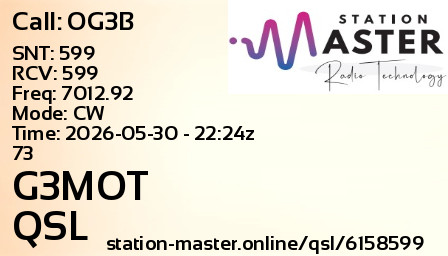QSL Card for G3MOT QSO with OG3B