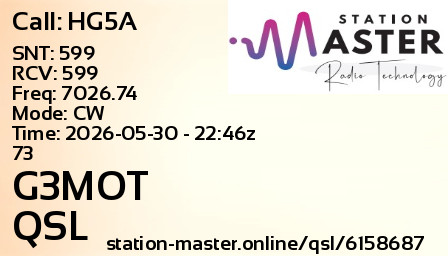 QSL Card for G3MOT QSO with HG5A