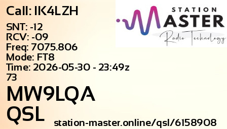 QSL Card for MW9LQA QSO with IK4LZH