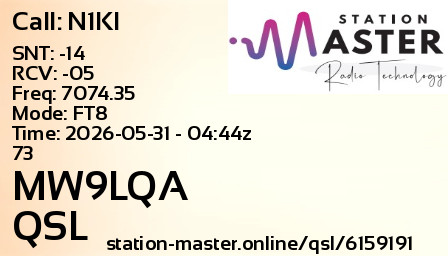 QSL Card for MW9LQA QSO with N1KI