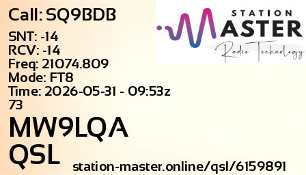 QSL Card for MW9LQA QSO with SQ9BDB