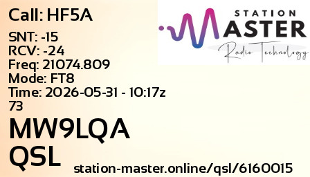 QSL Card for MW9LQA QSO with HF5A