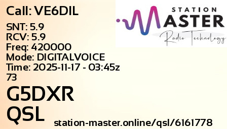 QSL Card for G5DXR QSO with VE6DIL