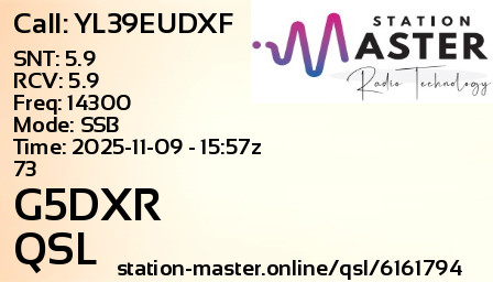 QSL Card for G5DXR QSO with YL39EUDXF