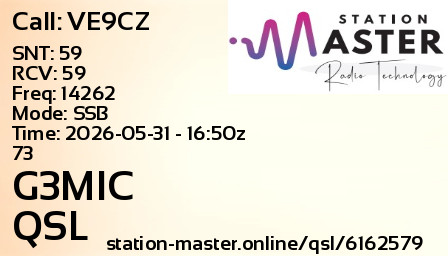 QSL Card for G3MIC QSO with VE9CZ