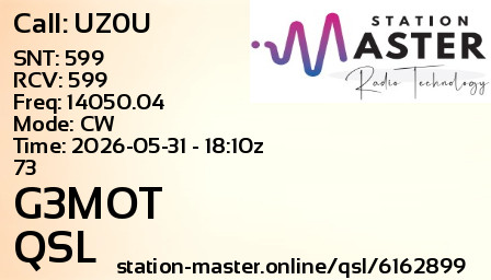 QSL Card for G3MOT QSO with UZ0U