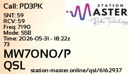 QSL Card for MW7ONO/P QSO with PD3PK