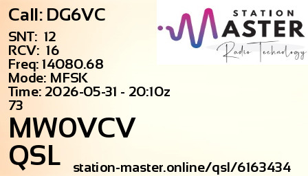 QSL Card for MW0VCV QSO with DG6VC