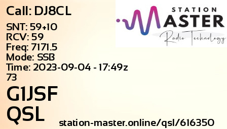 QSL Card for G1JSF QSO with DJ8CL