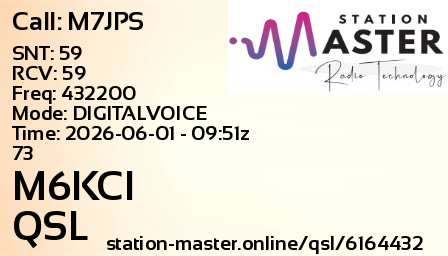 QSL Card for M6KCI QSO with M7JPS