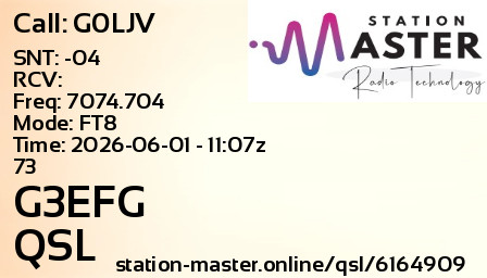 QSL Card for G3EFG QSO with G0LJV