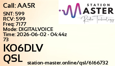 QSL Card for KO6DLV QSO with AA5R